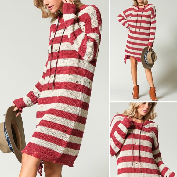 ✅NEW ARRIVAL➡️Striped Distressed Sweater Dress - Picture 5 of 6